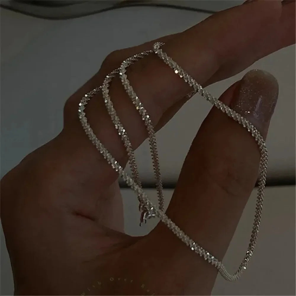 Silver Color Sparkling Necklace For Women Trendy Clavicle Chain Choker Girls Korean Wedding Party Jewelry Accessories Vera Lux