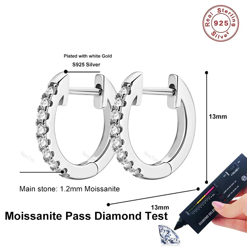 NeeTim Full Moisanite Earrings D Color Moisanite Lab Diamond 925 Sterling Silver Hoops Earrings Sparking Wedding Fine Jewelry Vera Lux