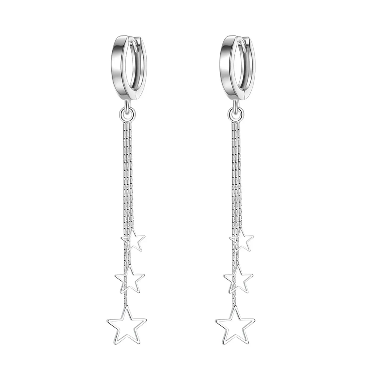 Elegant Popular Three Stars Hoop Earrings For Women 925 Sterling Silver Party Jewelry Beautiful Long Tassel EarringElegant Vera Lux