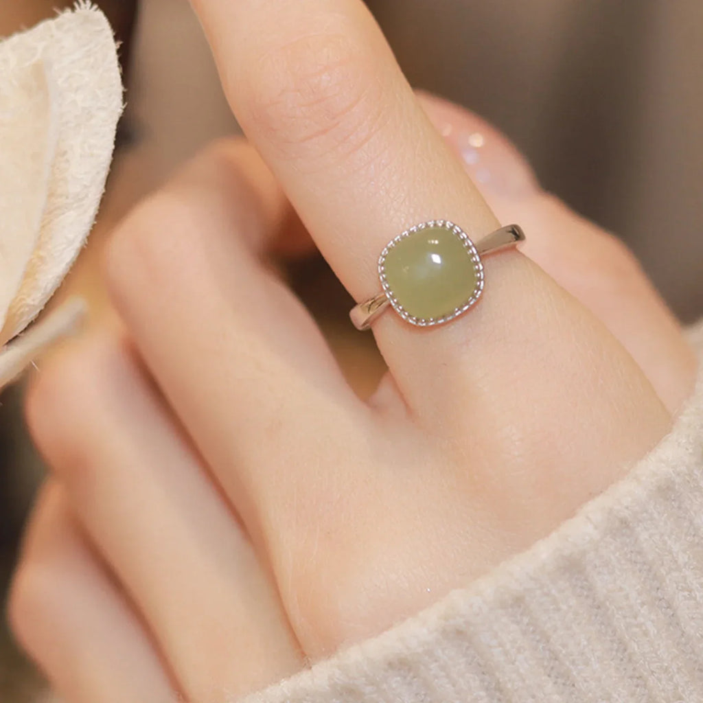 925 Sterling Silver plated Liquid Lava Hetian Jade Bamboo Ring for Women Girl Gift Irregular Vintage Jewelry Vera Lux