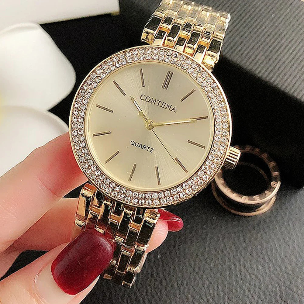 Luxury Rhinestone Watch Top Brand Women Watches Fashion Gold Women's Watches Stainless Steel Ladies Watch Clock Gifts for Women Vera Lux