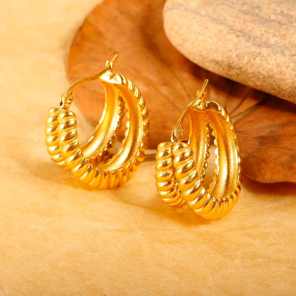 Luxury Shiny Zircon Hoop Earrings for Women Trendy Golden Stainless Steel Wed Ear Geometric Circle Earring Jewelry Pendientes Vera Lux