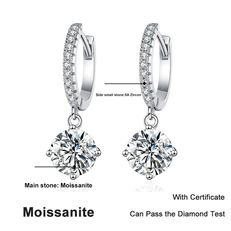 NeeTim 0.5ct 1ct S925 Sterling Silver Moissanite Drop Earrings Trendy Luxury Designer Earing for Women Gift With Certificate Vera Lux