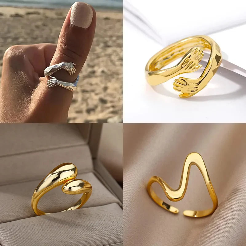Gothic Hug Muscle Hands Rings For Women Men Adjustable Open Hug Hands Ring Party Wedding Couple Vintage Jewelry Anillos Bague Vera Lux