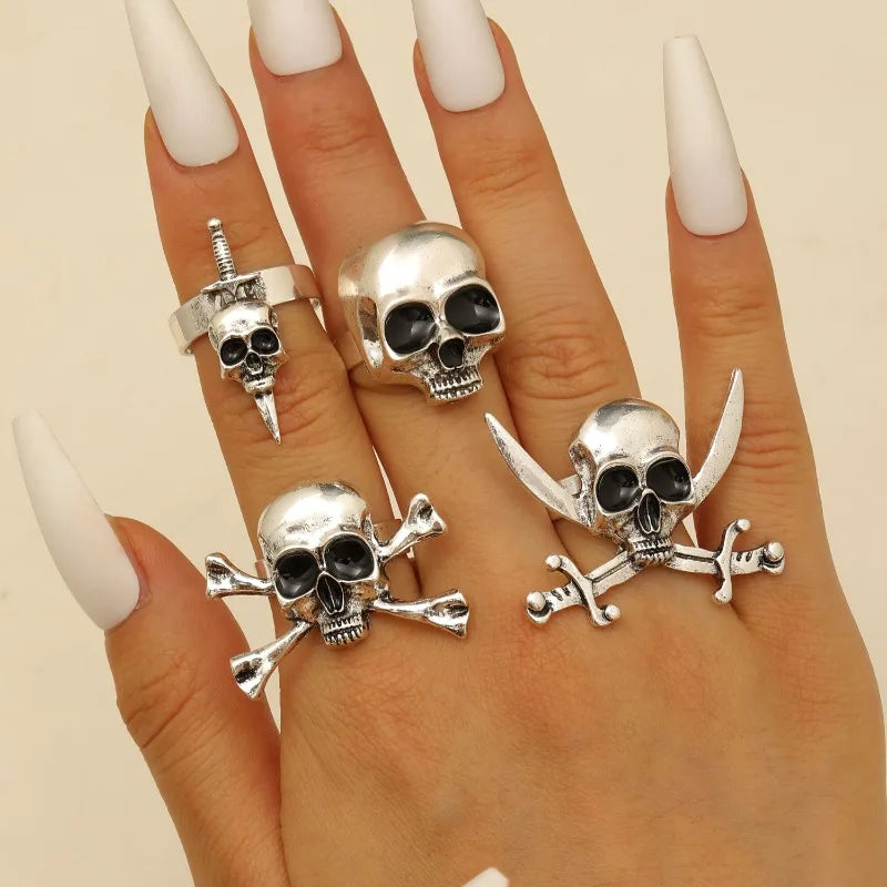 Personalized Gothic Skull Pirate Ring for Women, Halloween Dark Horror Fashion Party Opening Ring, Trendy Jewelry Accessories Vera Lux