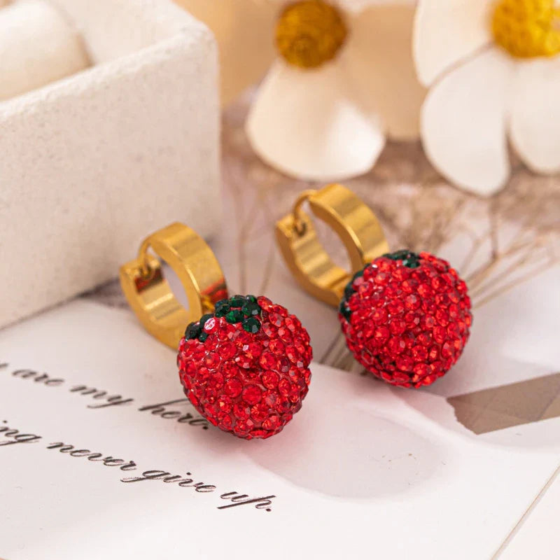 1pair Adjustable Zircon Ear Buckles Stainless Steel Strawberry Style Fashionable Wedding Ceremony Birthday Daily Jewelry Vera Lux