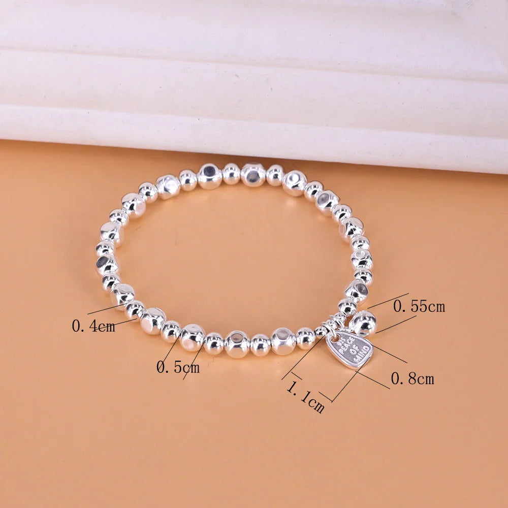 925 Sterling Silver Matte Finish Geometry Bracelet For Women Letter Bead Frosting Peace Jewelry Gifts Vera Lux