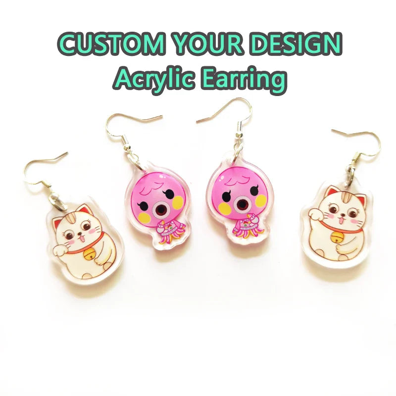 1Pair Custom Earrings Clear Acrylic Accessorie Cartoon Design Customized Anime Charms Personalized Pendientes Earrings For Women Vera Lux