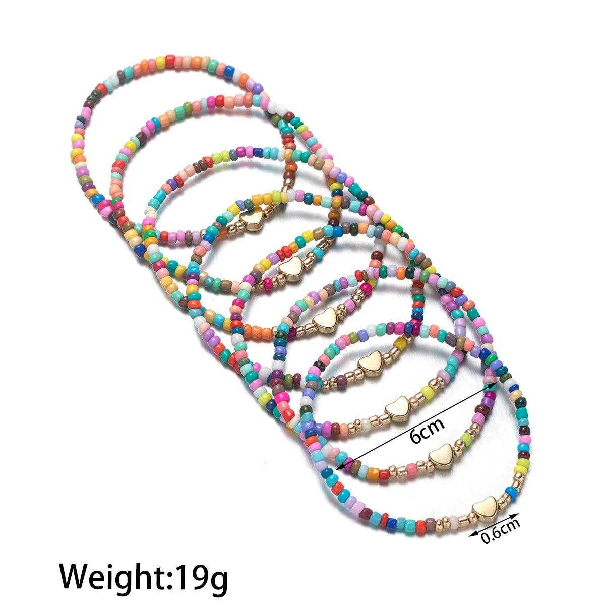 7Pcs Colorful Rice Beads Bracelet Set For Women Fashion Heart Charm Elastic Beaded Chain Bangle Female Trendy Jewelry Gift Vera Lux