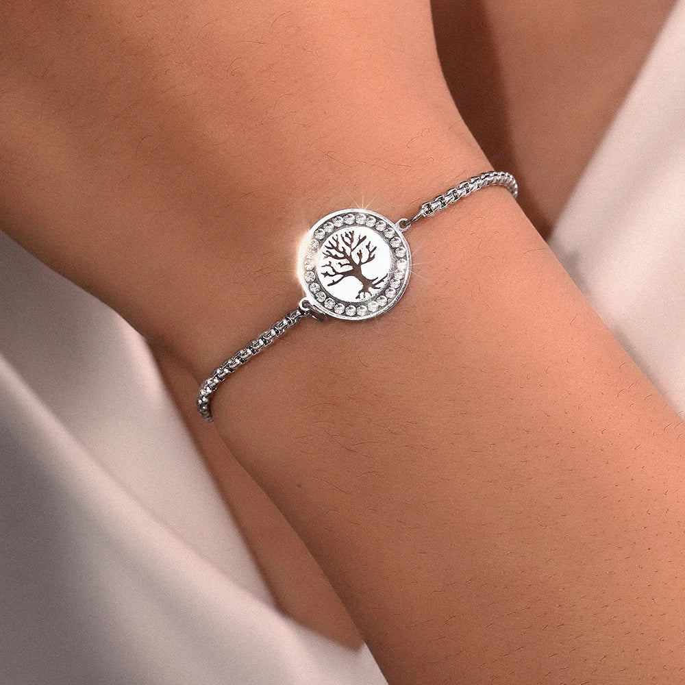 DOTIFI Stainless Steel Bracelets Exquisite Tree of Life Crystal Pendant Chain Trendy Bracelet For Women Jewelry Non-fading Vera Lux