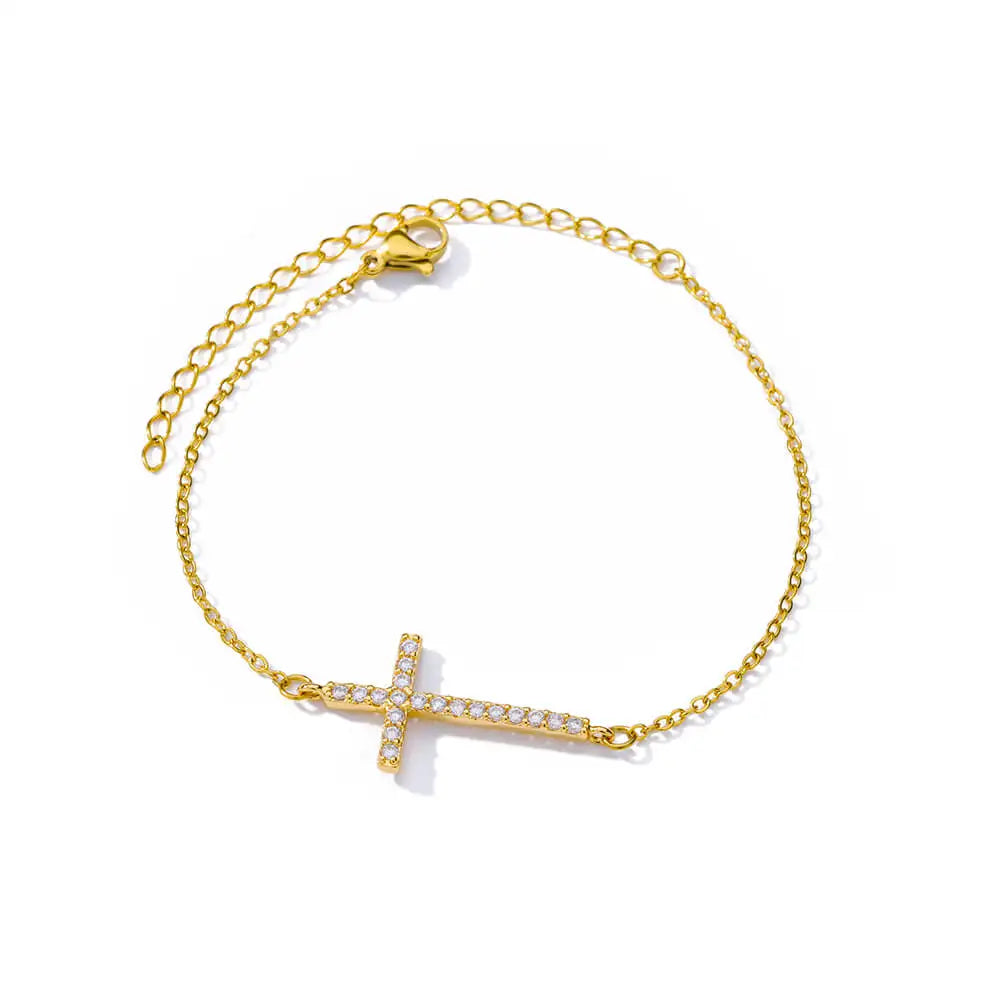 Crystal Cross Bracelets For Women Fashion Gold Plated Stainless Steel Cross Bracelet Vintage Religion Aesthetic Jewelry Gift Vera Lux
