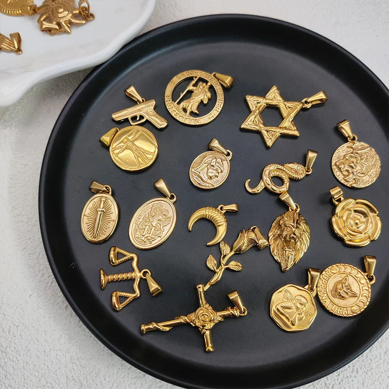 Trendy Rose Cross Design 18K Gold Plated Stainless Steel Pendants For Woman Man Vera Lux