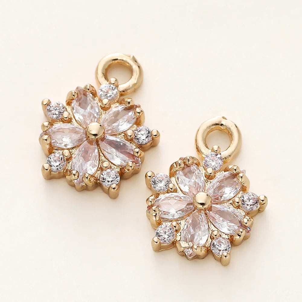 2/4Pcs 18K Gold Color Plated Various Leaves Charms Pendants with Zircon for DIY Necklace Jewelry Making Supplies Accessories Vera Lux