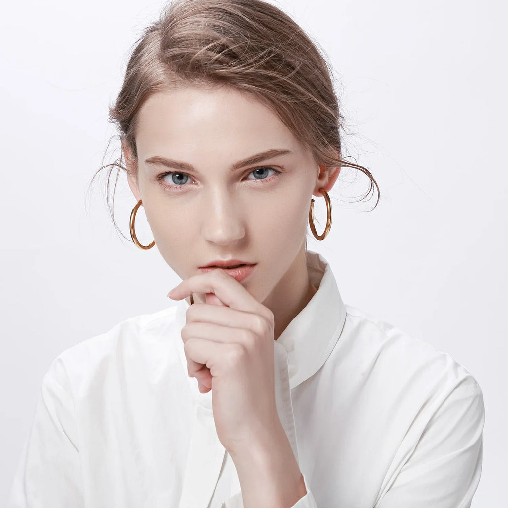 Waterproof Chunky Circle Hoop Earrings For Women, Gold Plated Stainless Steel Loop Earring 25/42/50/63mm Vera Lux