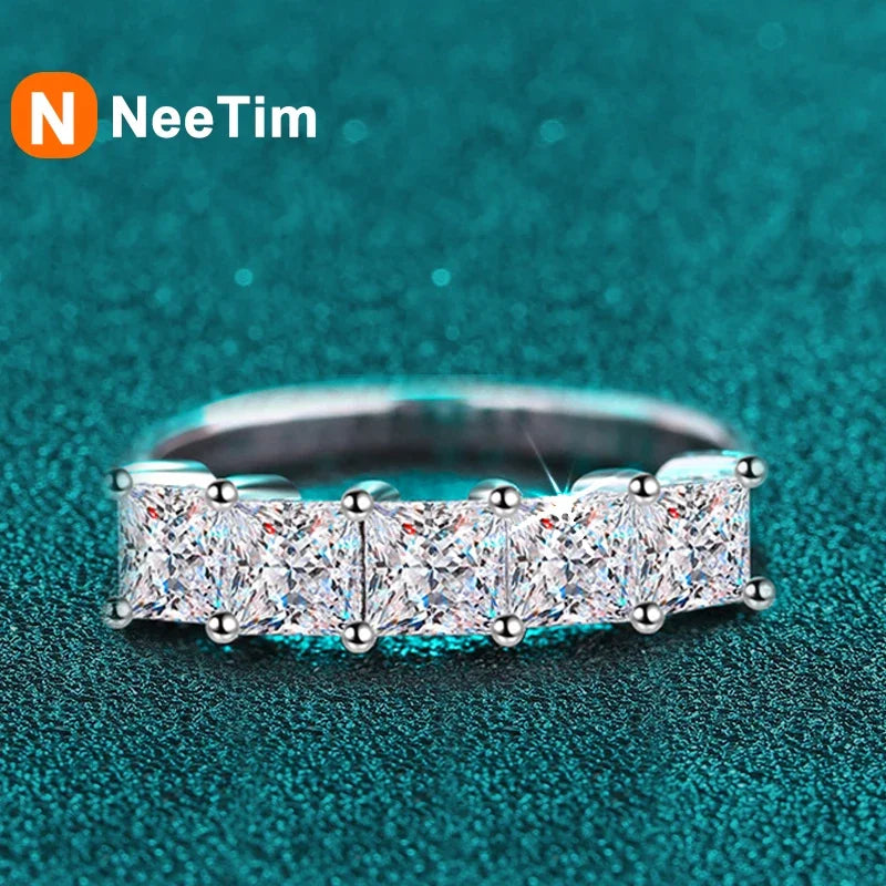 NeeTim Full D Color Princess Cut Moissanite Diamond Rings for Women S925 Sterling Silver Wedding Engagement Party Band Ring Vera Lux