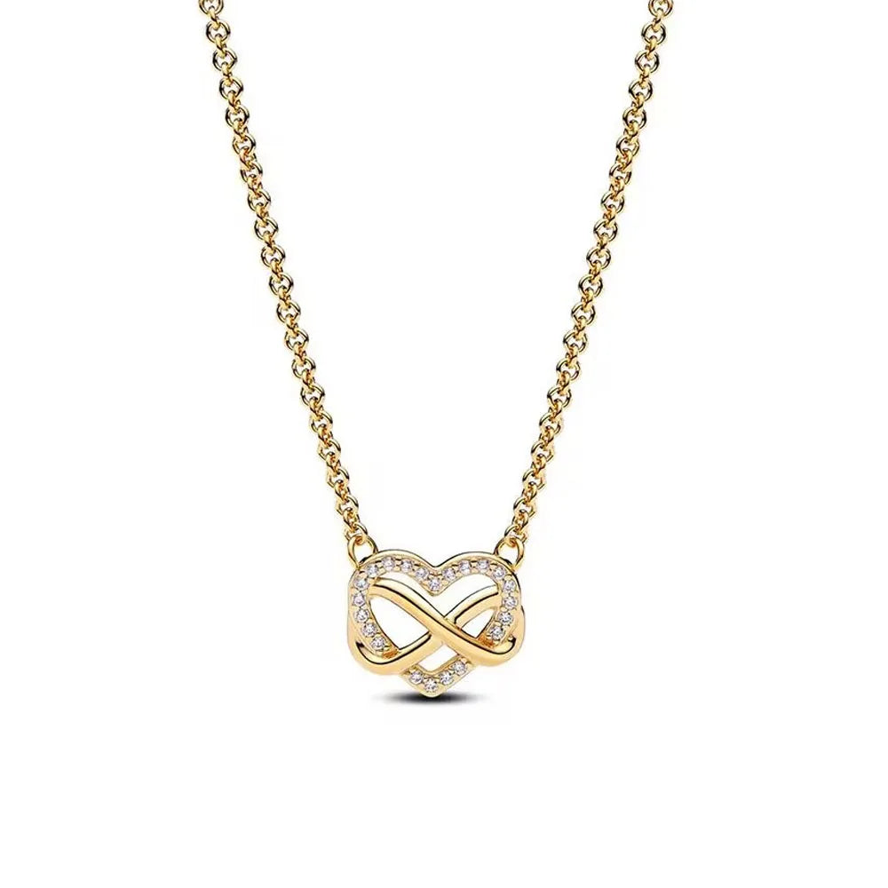 925 Sterling Silver Golden Moon Star Bow Necklace Fit Original Bracelet For Women DIY Fashion Jewelry Making Vera Lux
