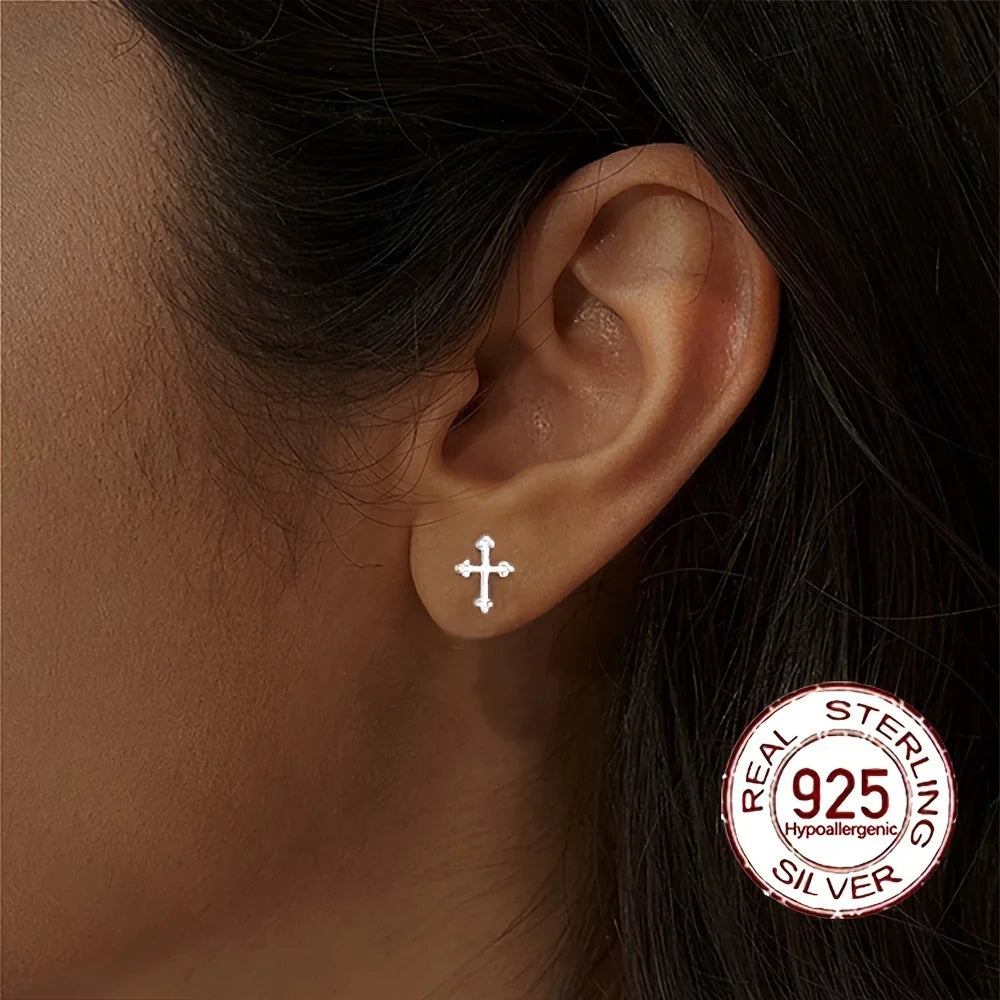 New S925 Sterling Silver Cross Earrings Fashionable Minimalist Design Hypoallergenic for Daily Wear Vacation Valentine's Day Vera Lux