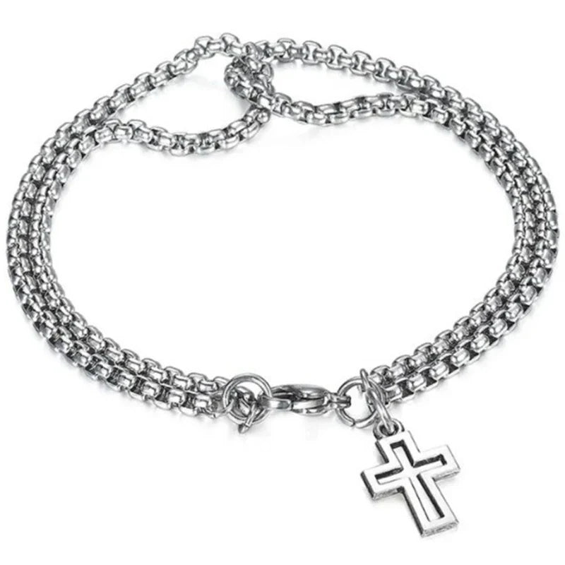 1pcs Bracelet Stainless Steel Thick Chain Cross Hollow Cross Pendant Double Bracelet Personality Niche High-grade Hand Jewelry Vera Lux