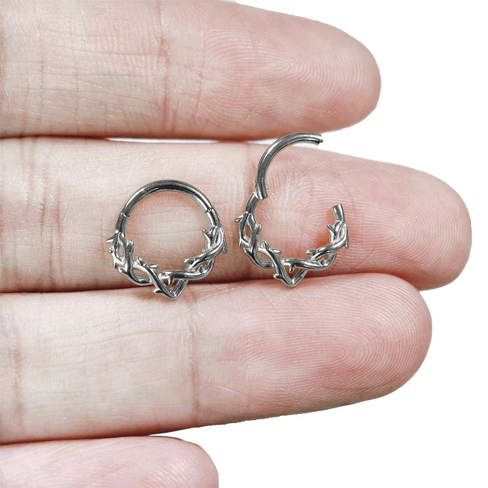 16G Vine Septum Nose Ring Piercing Hinged Clicker 316L Stainless Steel Daith Clicker Helix Cartilage Earring Chain BodyJewelry Vera Lux