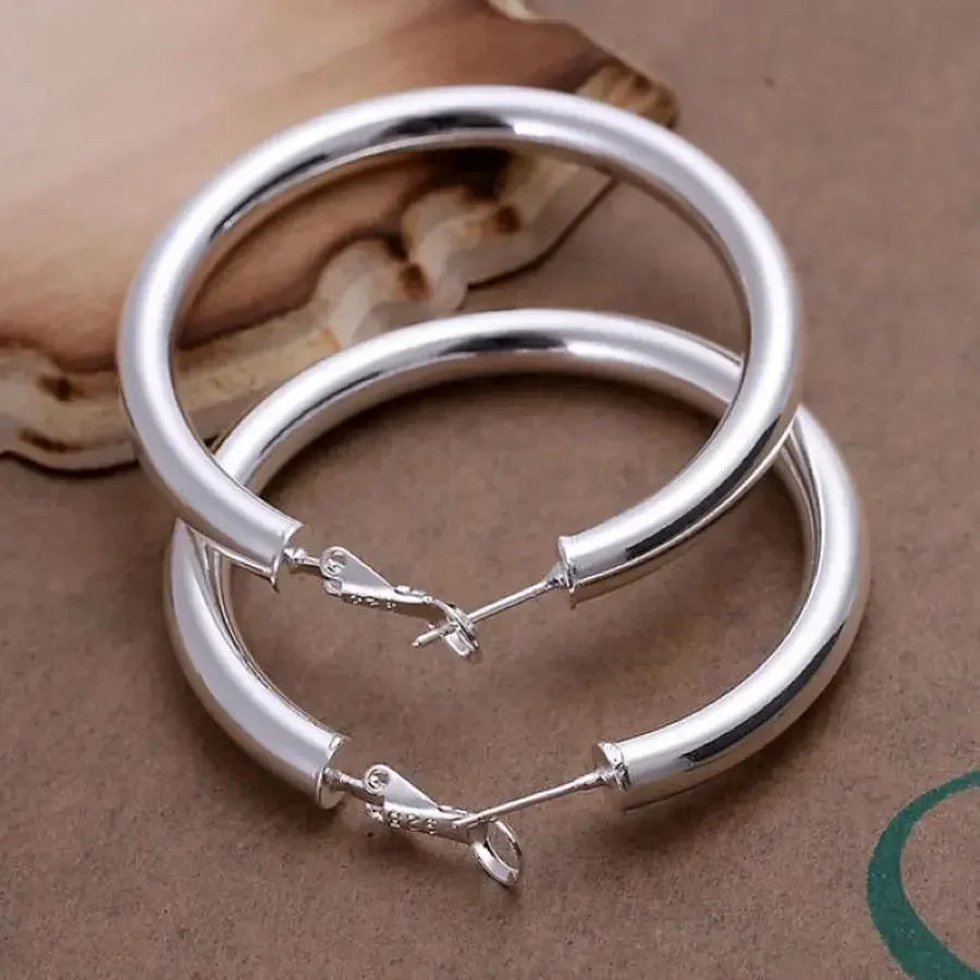 925 Sterling Silver Earrings Fashion Pretty Nice  Women Party 5CM Round Jewelry Big Circle Lady Wedding Vera Lux