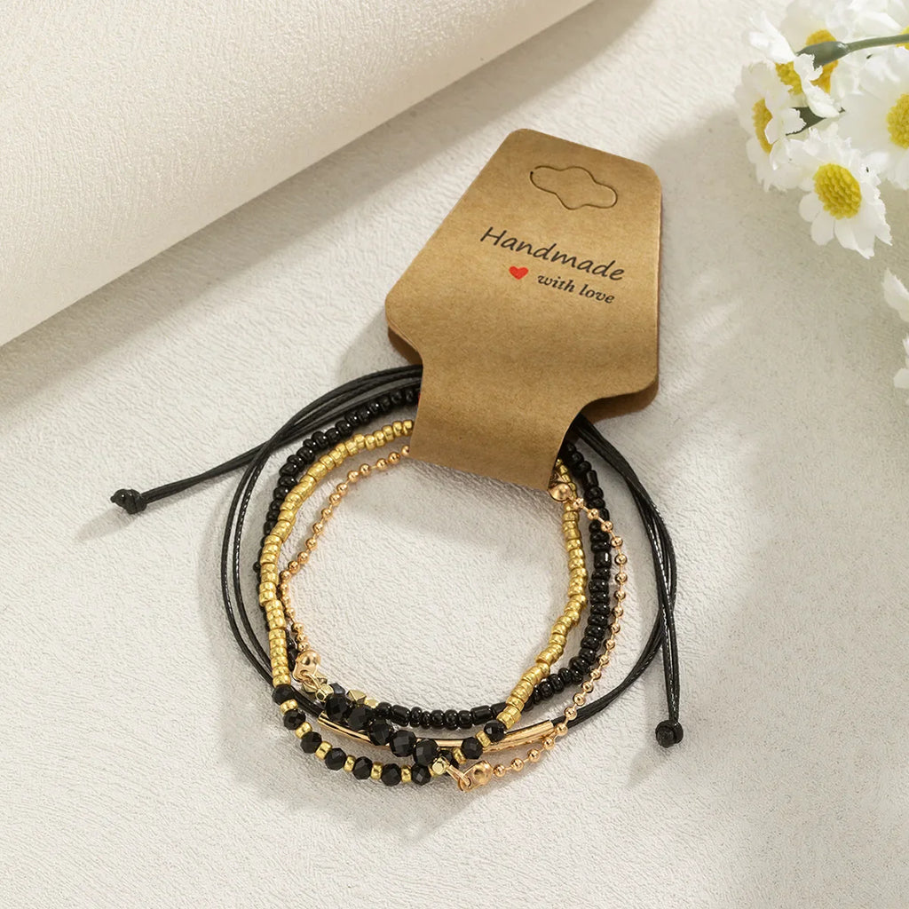Handmade Black Glass Stone Bracelet Set For Women Simple Braided Rope Beads Chain Bangle Female Fashion Jewelry Accessories Vera Lux