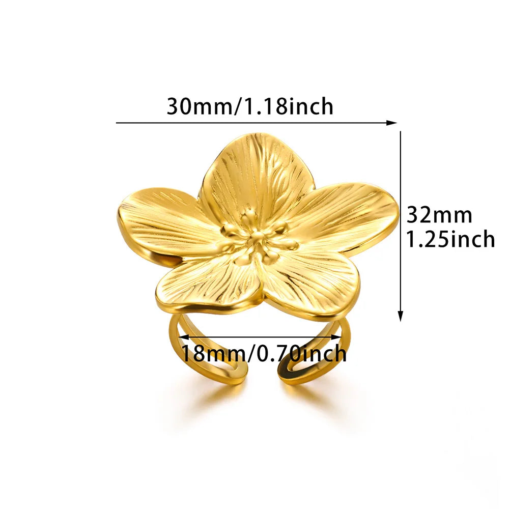 Elegant Stainless Steel Big Bloom Flower Rings For Women Gold Color Sun Starfish Open Ring Finger Jewelry Wedding Her Gift Punk Vera Lux