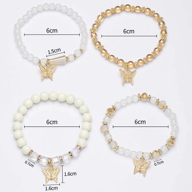 4Pcs Bohemian Butterfly Charm Bracelet Set For Women Crystal Beads Chain Bangle Female Fashion Party Jewelry Gift Vera Lux