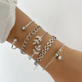 Bohemian Silver Color Geometric Link Chain Bracelet Set For Women Crystal Leaf Open Cuff Bangle Female Boho Jewelry Accessory Vera Lux