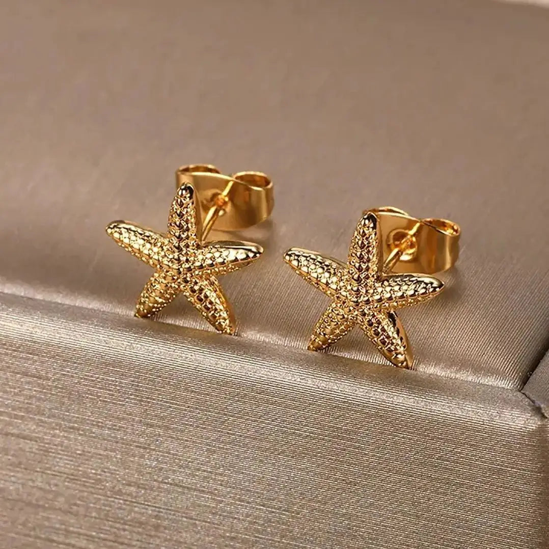 Vintage Summer Starfish Stainless Steel Stud Earrings For Women Simple Star Shell Earrings Stud Ocean Party Jewelry Gift 2025 Vera Lux