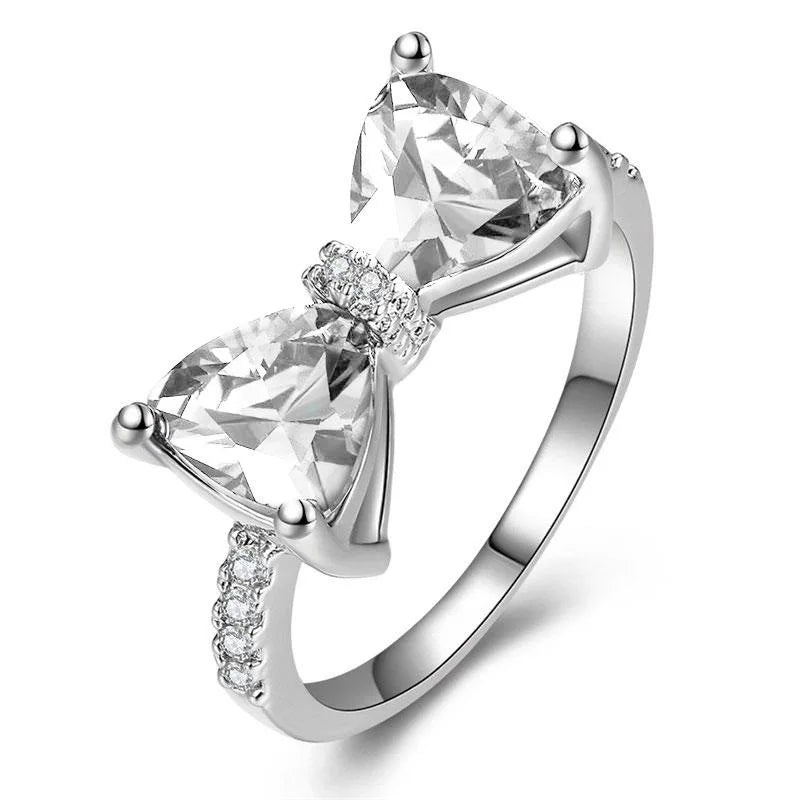 925 Sterling Silver Personality Multi-colored CZ Bow Rings for Women Bride Wedding Party Finger ring Nice Gift Fashion Jewelry Vera Lux