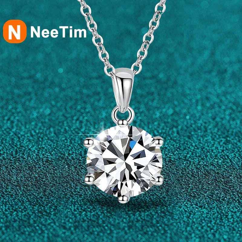 NeeTim 1ct 2ct 4ct Moissanite Necklace For Women 925 Sterling Silver Lab Diamond with Gold Plated Pendant Wedding Party Jewelry Vera Lux