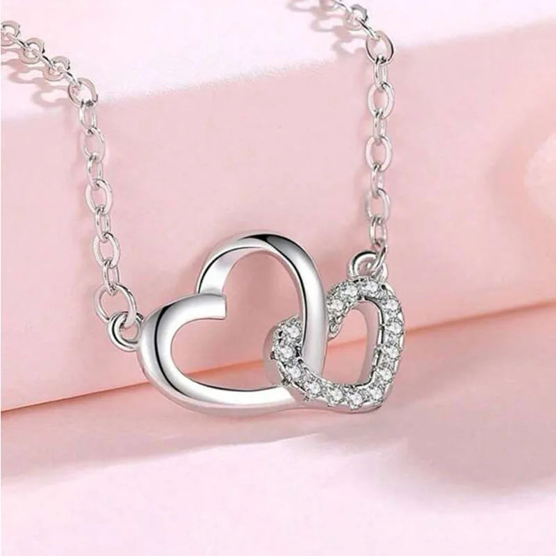 New Fashion Simple Silver Color Love Heart Pendant Necklace Charm Chain Collares Necklace for Women Party Jewelry Daily Wear Vera Lux