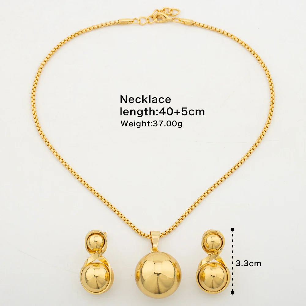 Simple Geometric Metal Necklace Earrings Set Globular Pendant for Women Stainless Steel Gold Plated Non-fade Trendy Jewelry Vera Lux
