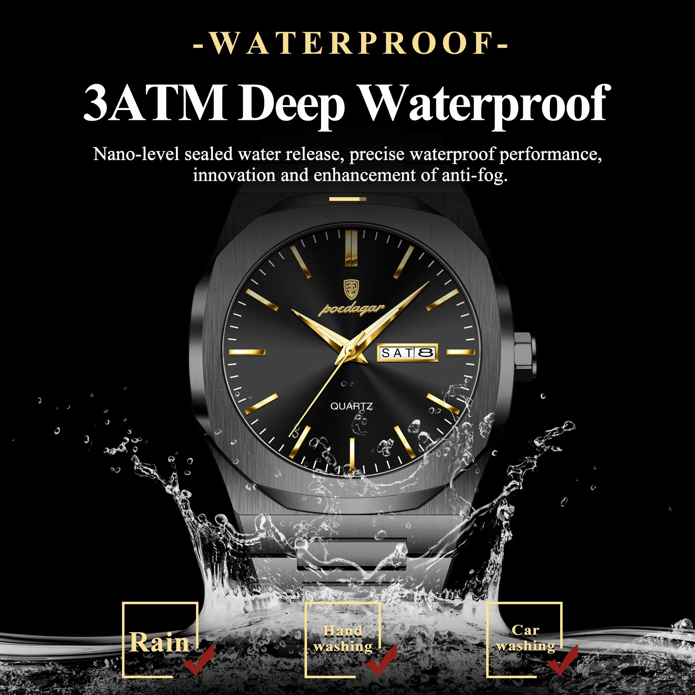 POEDAGAR Fashion Brand Male Watch Waterproof Luminous Stainless Steel Watches For Men Date Week Casual Quartz Men's Clock Reloj Vera Lux