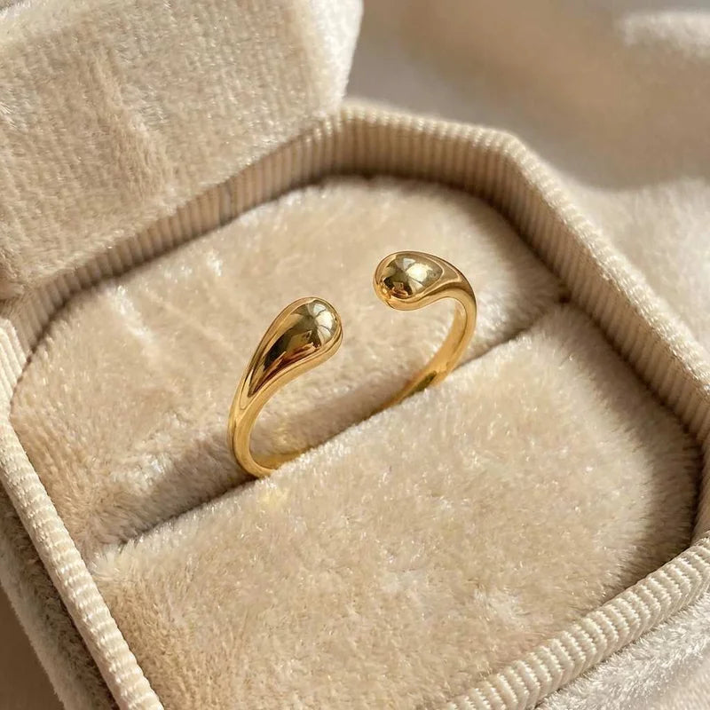 925 Sterling Silve Smooth Double Ball Beads Rings For Woman Adjustable Gold Color Geometric Wedding Couple Rings Fine Jewelry Vera Lux