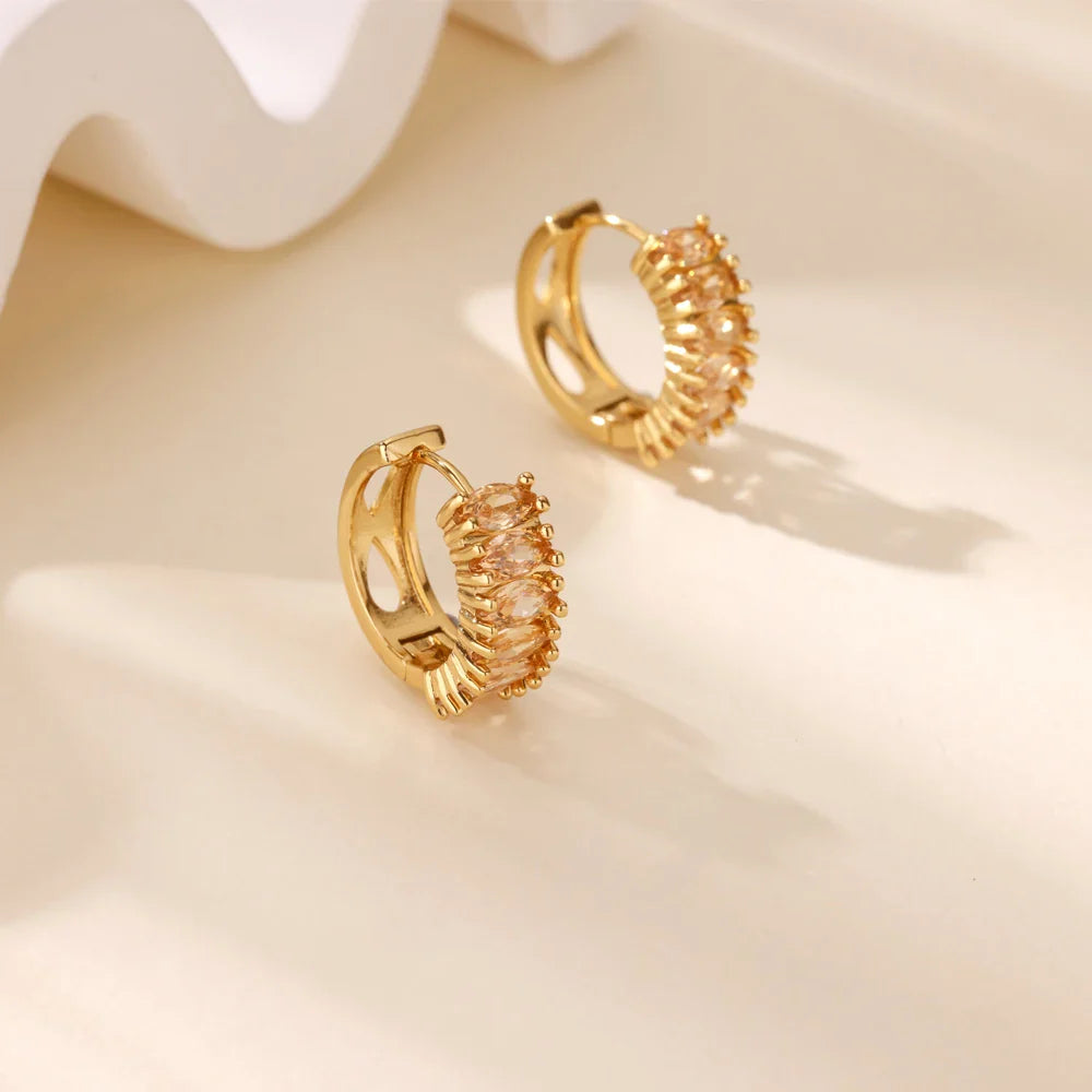 Zircon Hoop Earrings For Women Stainless Steel Gold Color Piercing Earring 2025 New Trend Fashion Wedding Couple Jewelry Gift Vera Lux