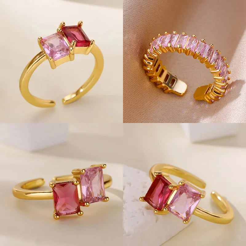 Stainless Steel Zircon Square Ring for Women 18K Gold Plated 2 Colors  Adjustable Ring Hypoallergenic Dainty Trendy Jewelry Vera Lux