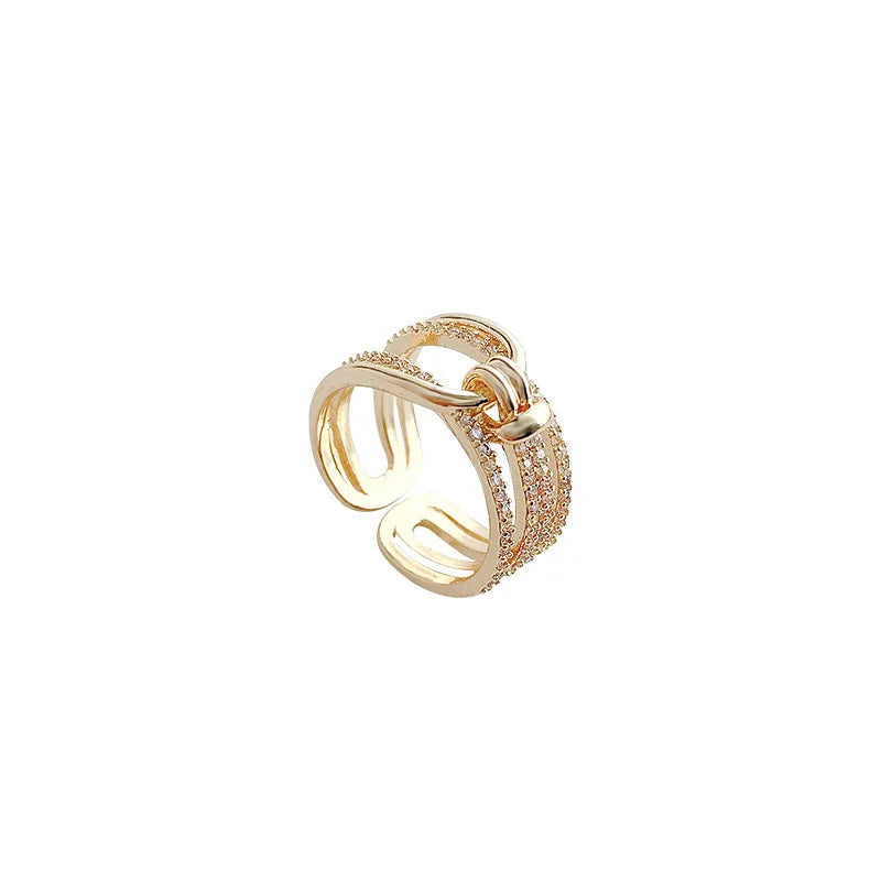 Luxury Double Layers Zircon Rings for Women Gold Plated Opening Stainless Steel Ring Trend Aesthetic Party Wedding Jewelry Vera Lux