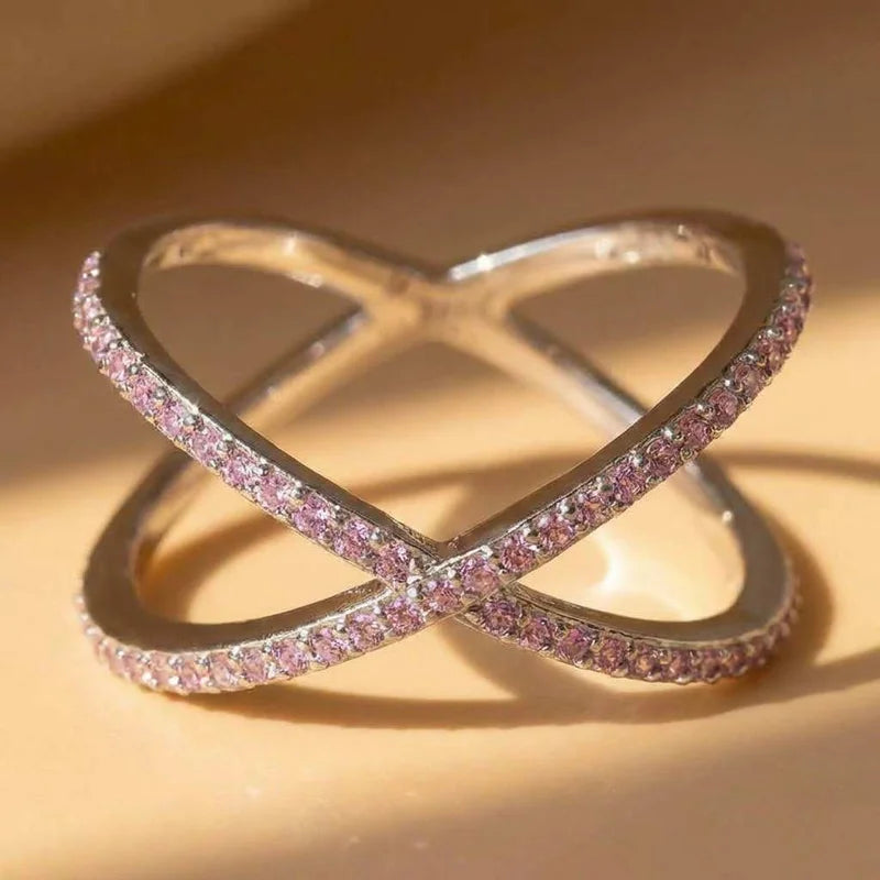 925 Sterling Silver Luxury Cross X Shape Women Engagement Ring Full Paved CZ Stone Elegant Simple Female Jewelry Ring Hot Sale Vera Lux