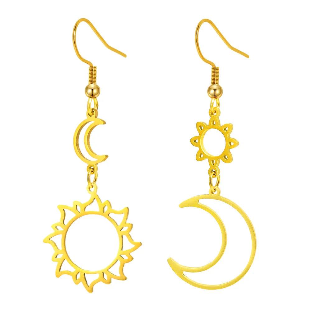 Stainless Steel Earrings Bohemian Sun Moon Totem Pendant New Senior Statement Temperament Dangle Earrings For Women Jewelry Gift Vera Lux