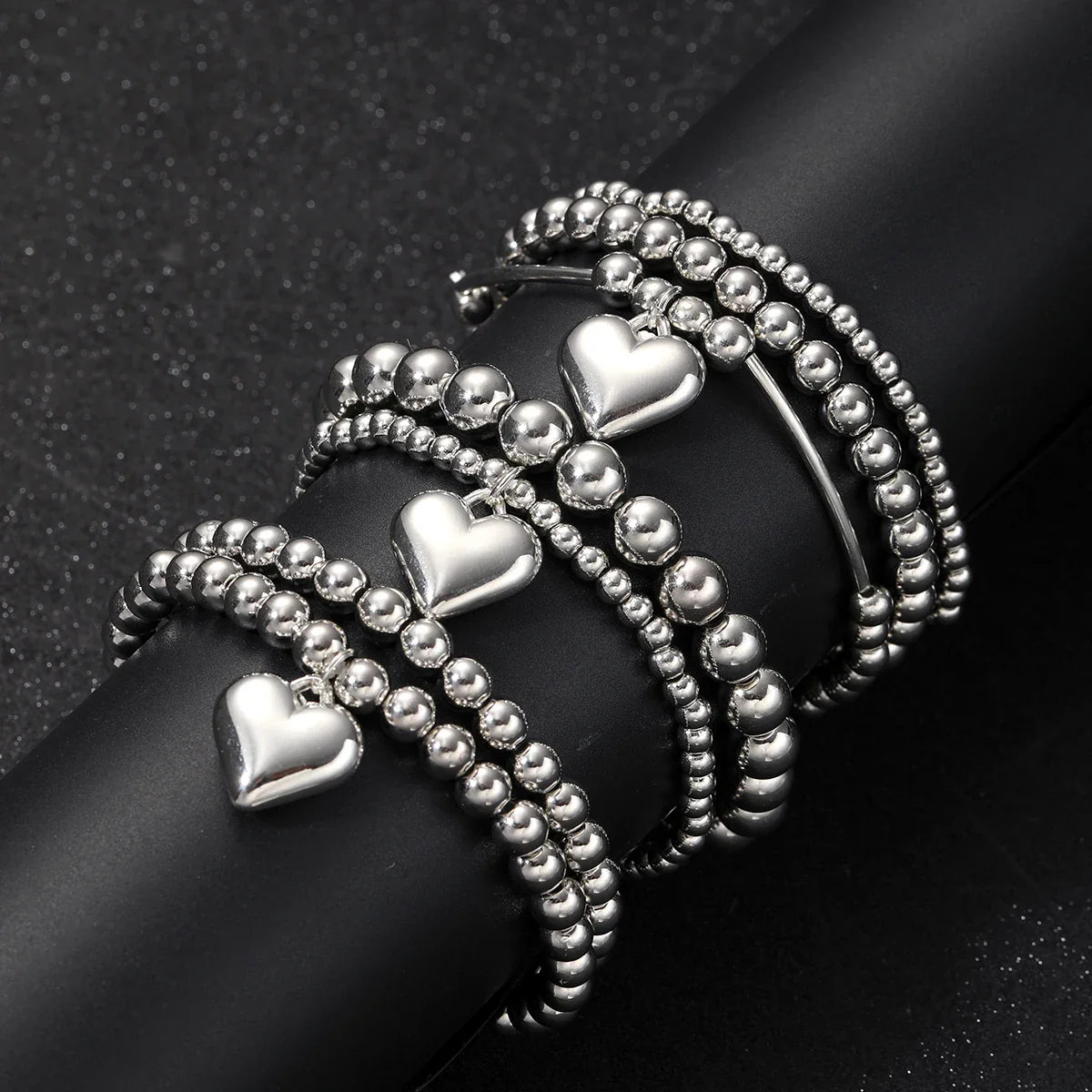 7Pcs/Set Chic Heart Charm Beaded Bracelet Set For Women Vintage Simple Silver Color Exquisite Multi-Layer Bracelets Jewelry Gift Vera Lux