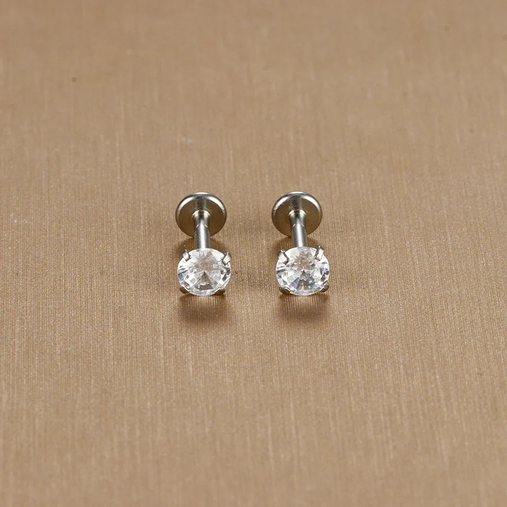 2PC Labret Tragus Stud Earrings 16G Surgical Stainless Steel CZ Crystal  Monroe Helix Cartialge Conch Medusa Lip Body Piercing Vera Lux