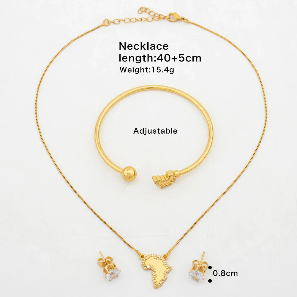 Gold Color Earrings and Necklace Jewelry Set for Party Luxury Zircon Stud Earrings Pendant Necklace Bangle Bride Jewelry Set Vera Lux