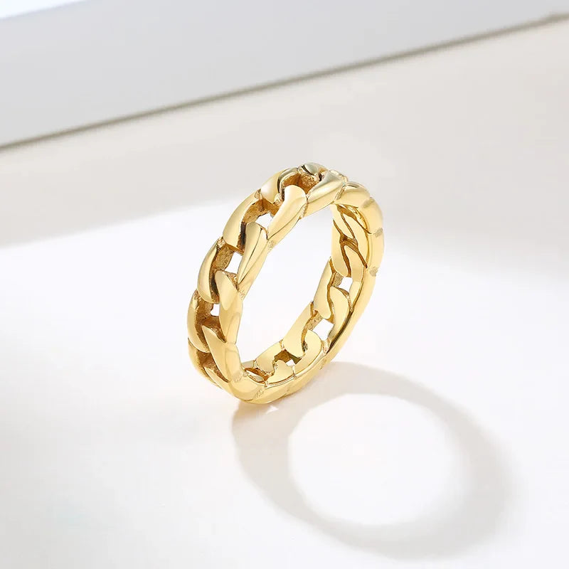 6mm Thick Chunky Chain Ring Cuban Curb Link Stainless Steel Stylish Ring for Women Girls Vera Lux