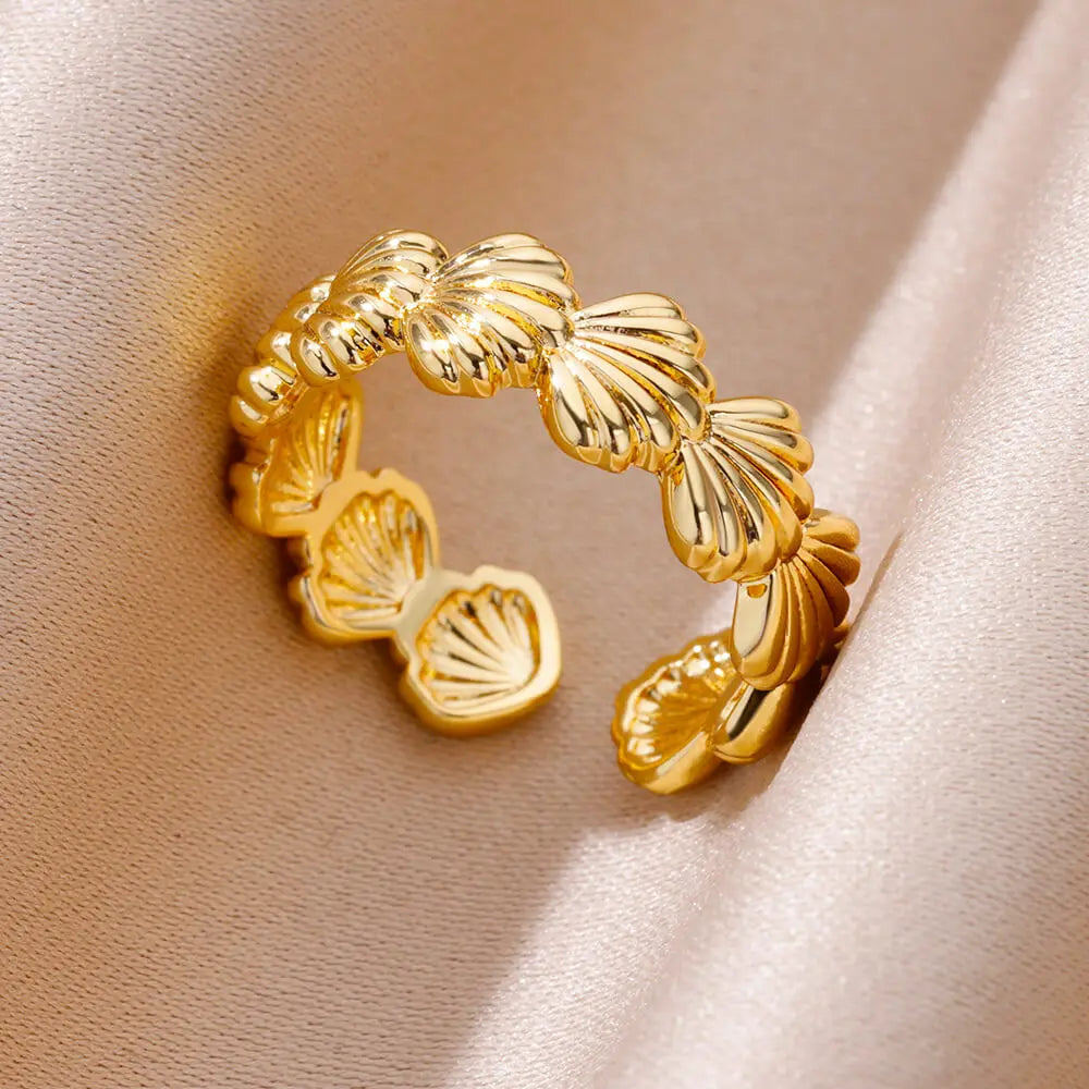 Shell Rings for Women Gold Plated Stainless Steel Rings Finger Chunky Wedding Statement Jewelry Shell Ring Trend Gift anillos Vera Lux