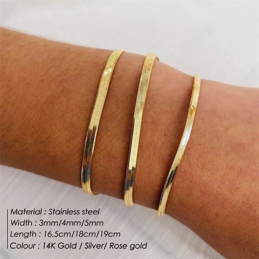 SUNIBI Classic Stainless Steel Snake Chain Bracelet for Women Gold Color Width 2/3/4/5mm Chain Bracelet Women Jewelry Wholesale Vera Lux