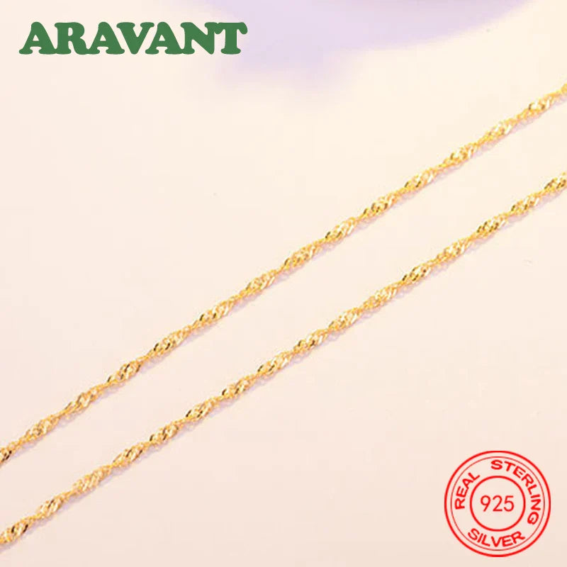 Aravant 925 Silver 1.3mm 18K Gold Water Wave Necklaces Chains For Women Fashion Jewelry Vera Lux