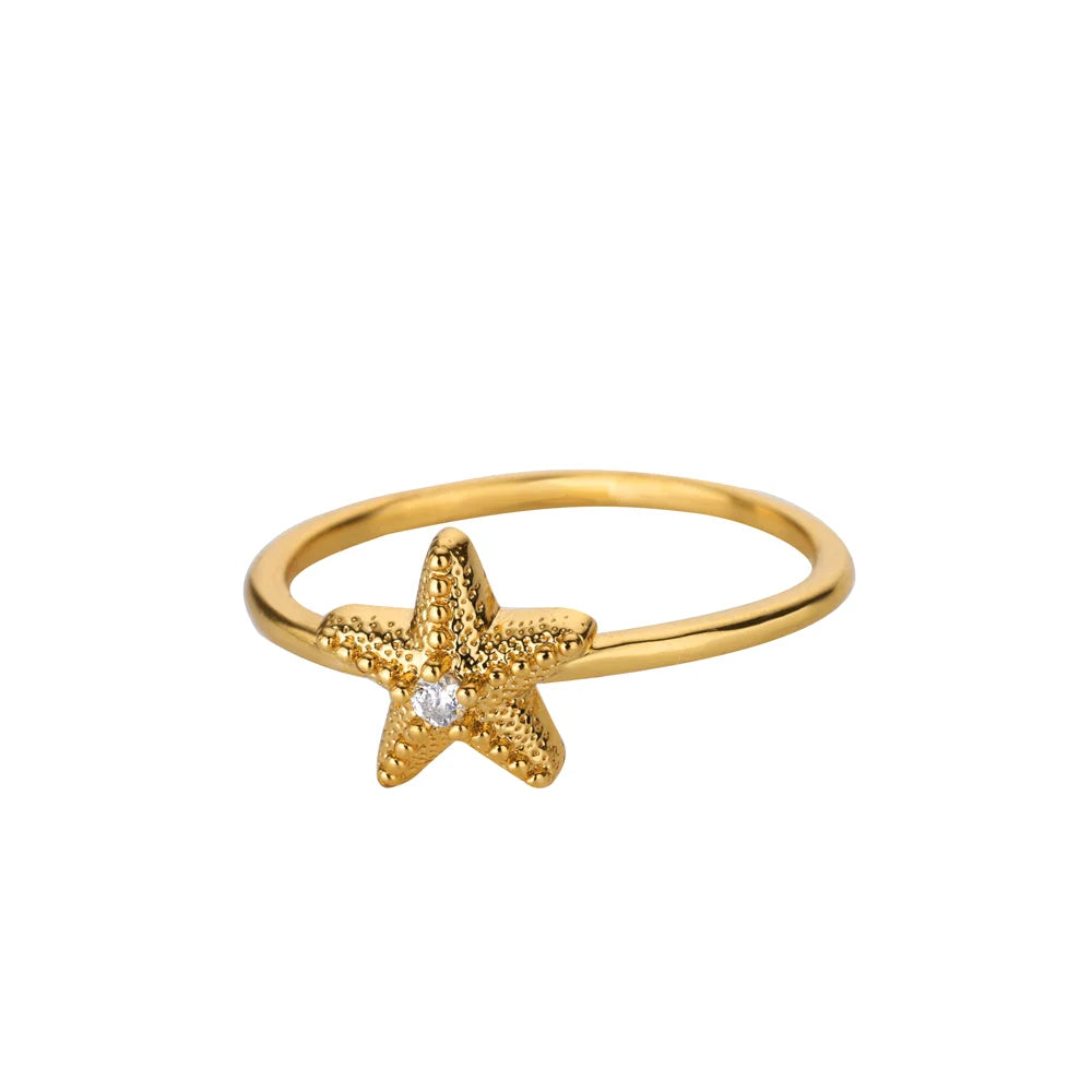 316L Stainless Steel Starfish Shell Rings for Women Gold Color Open Finger Ring Femme Trendy Summer Vacation Ocean Jewelry Gift Vera Lux