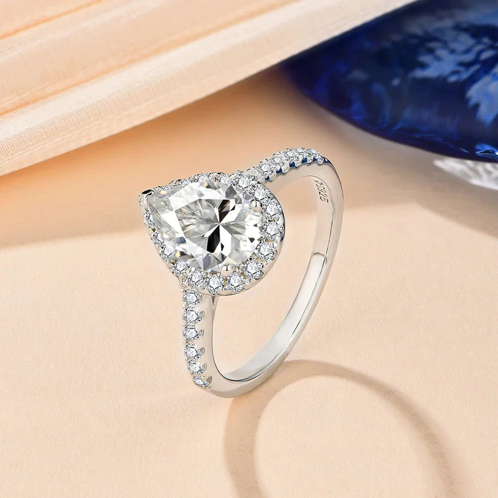 MINTYBOX Pear Cut 2.0CT Luxury Moissanite Ring Solid 925 Sliver 18K Gold Plated Engagement Halo Ring for Women Fine Jewelry Gift Vera Lux