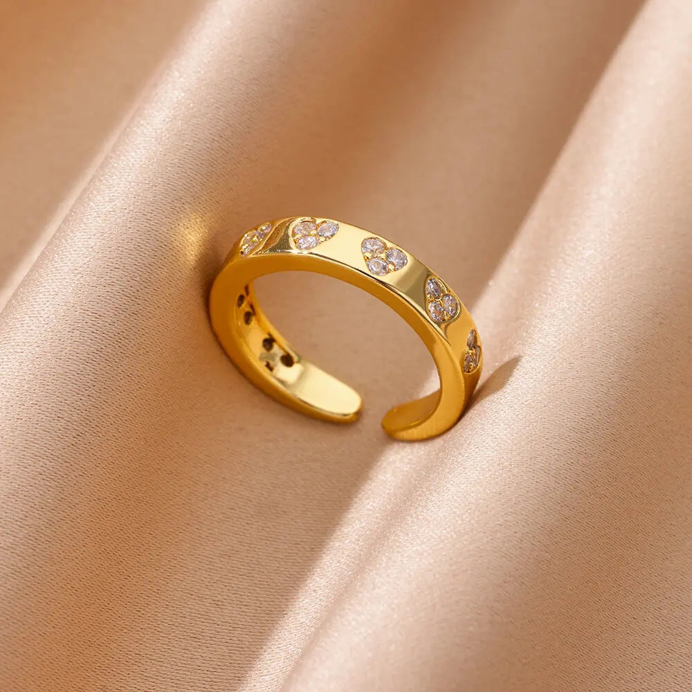 Zircon Geometric Heart Rings For Women Stainless Steel Gold Color Wedding Ring Luxury Aesthetic Jewlery Couple Gift 2025 Vera Lux